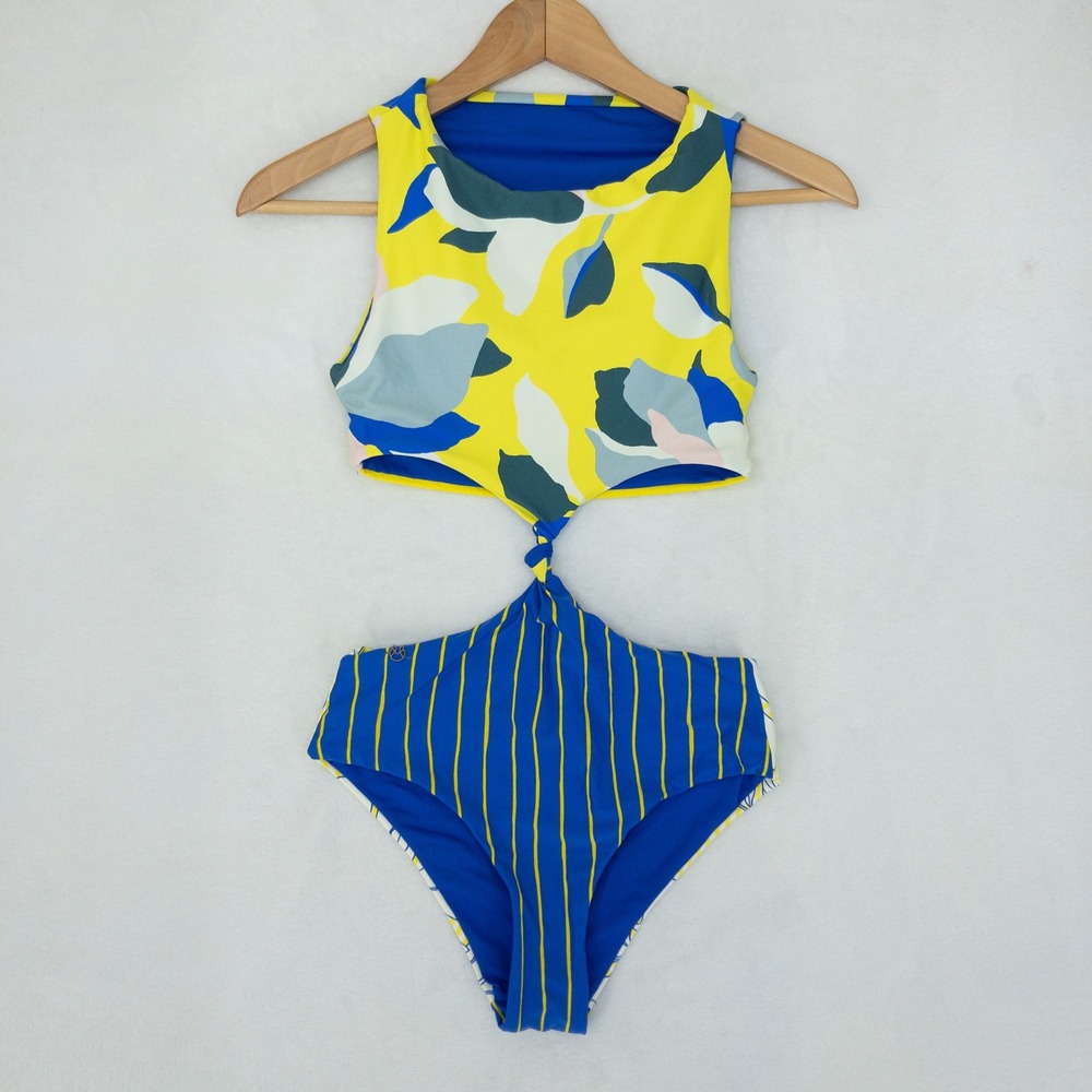 Maaji Sunflower Spin Reversible Swimsuit Womens Small Blue Cutout Knot One Piece